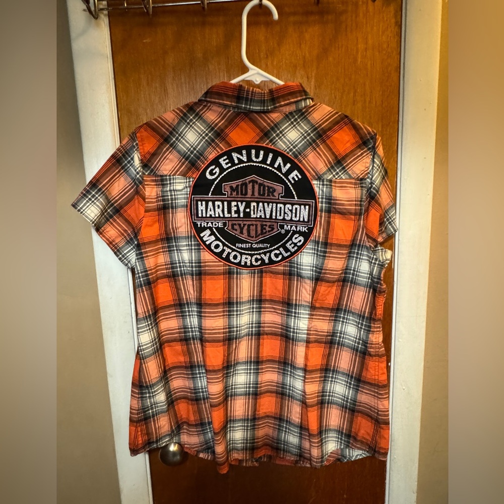 HARLEY-DAVIDSON Women’s Size L Shirt Snap Front Plaid Short Sleeve HD Logo - Picture 6 of 9